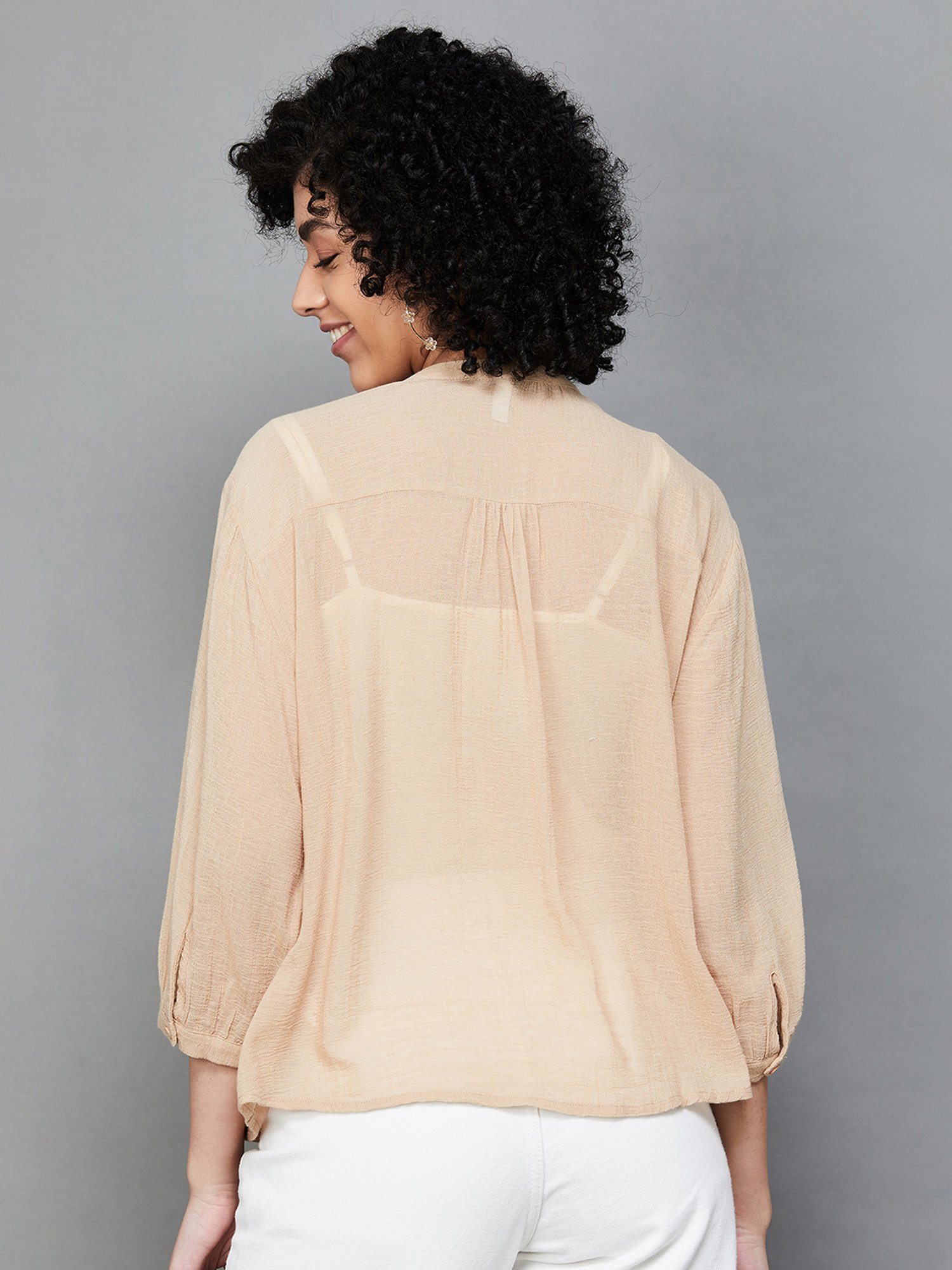 Fame Forever by Lifestyle Beige Cotton Regular Fit Top