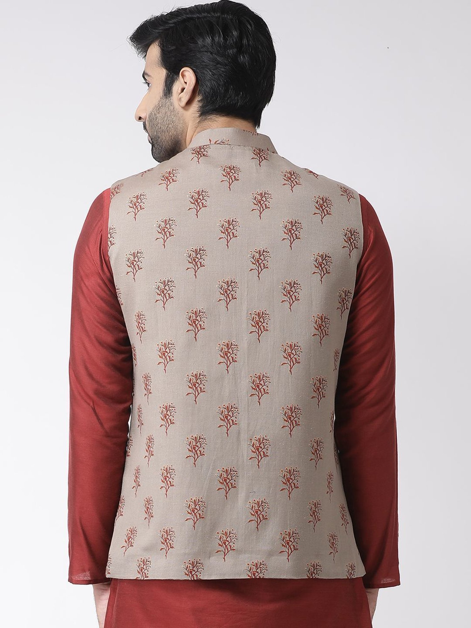 KISAH Maroon Regular Fit Printed Nehru Jacket