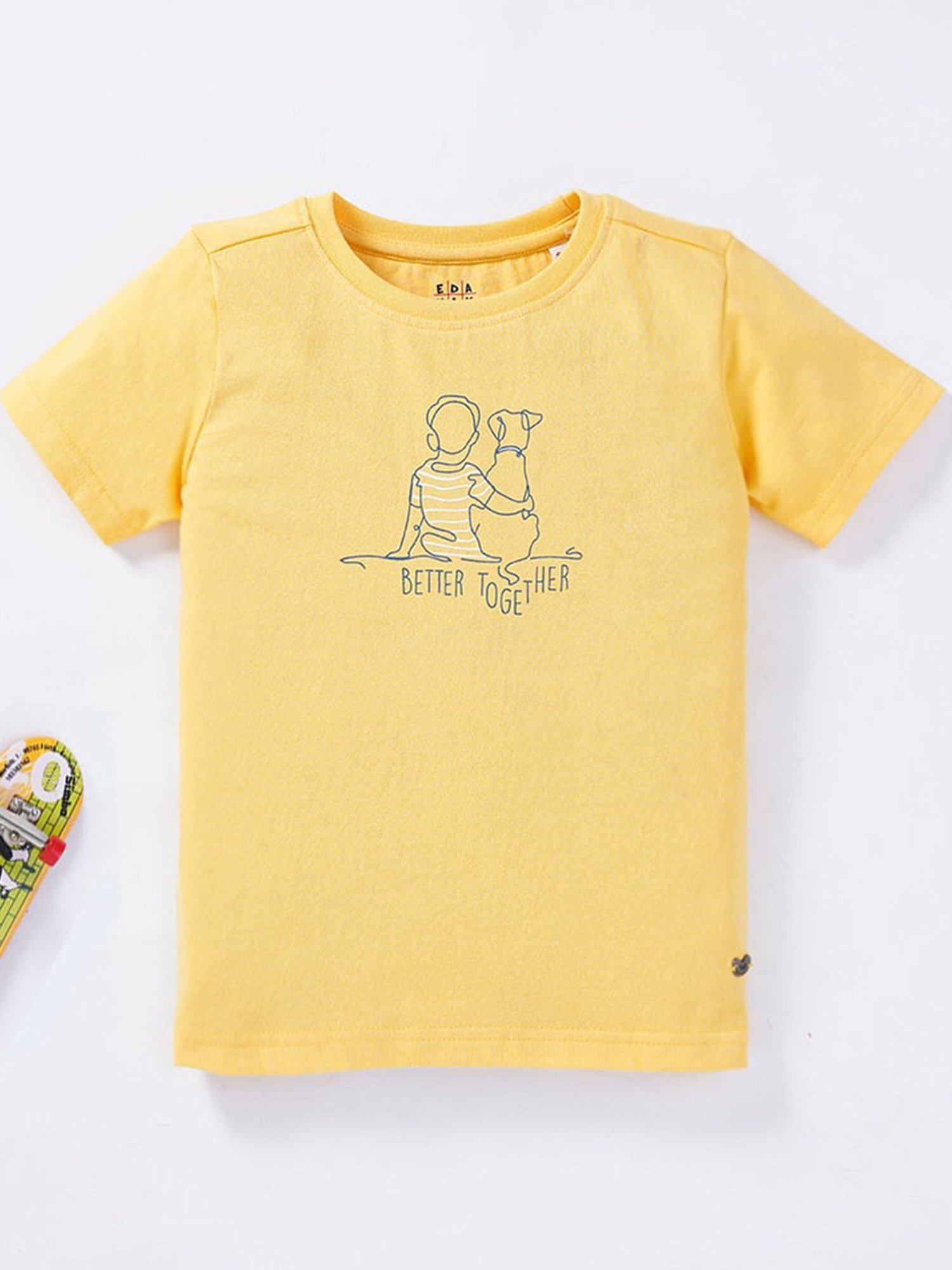 Ed-a-Mamma Boys Yellow Cotton Printed T-Shirt