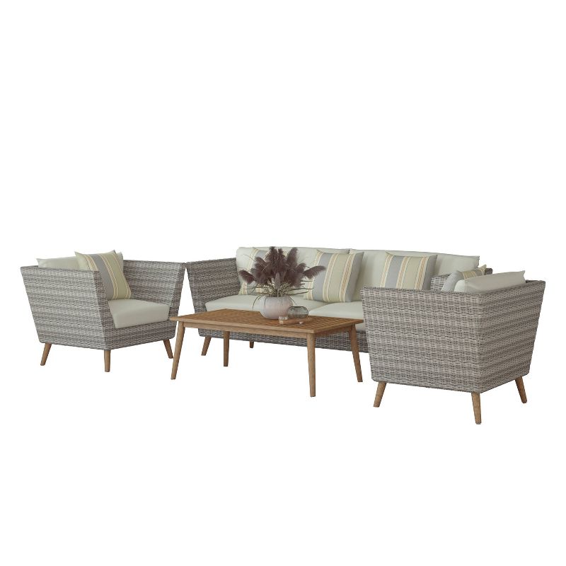 Omer 4pc Wicker Patio Conversation Set - Light Gray - Amazonia