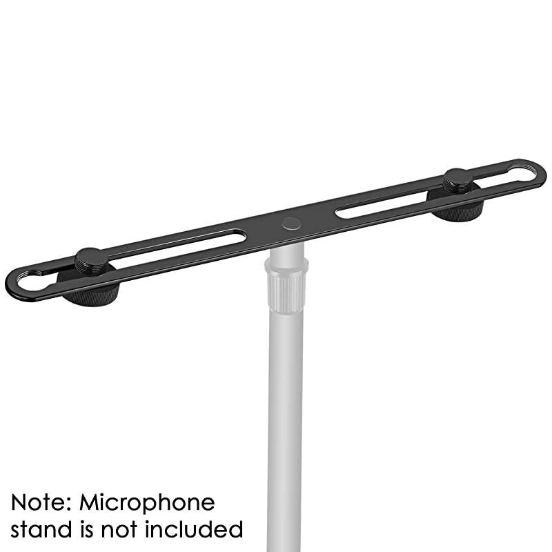Adjustable Microphone Bar Zinc Alloy Construction with 5/8-inch Screws for Holding 2 Mics or Boom Arms, Shock Mounts in Vocal Recording Broadcasting and Press Conference