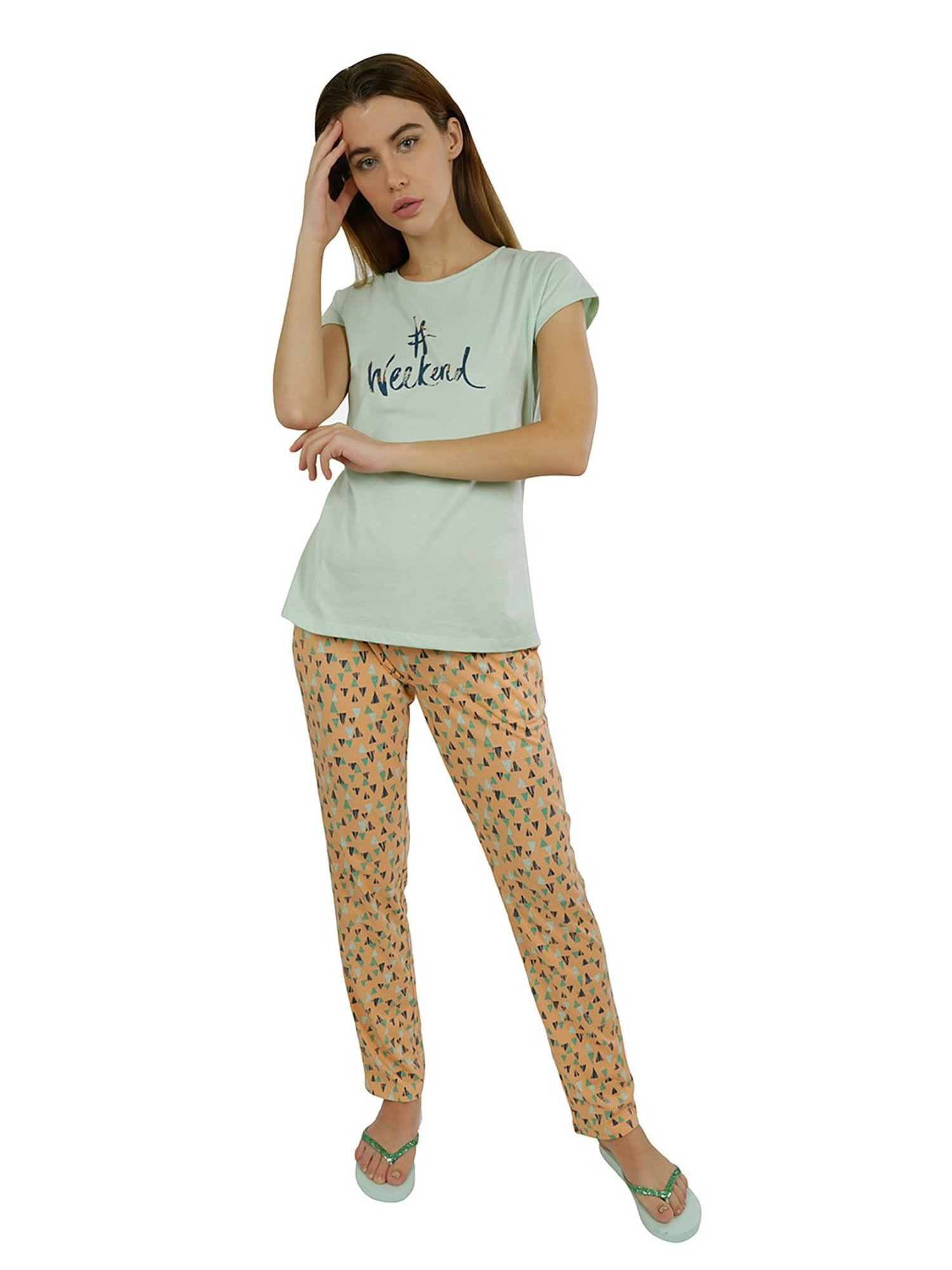 Sweet Dreams Pistachio & Yellow Graphic Print Top With Pyjamas