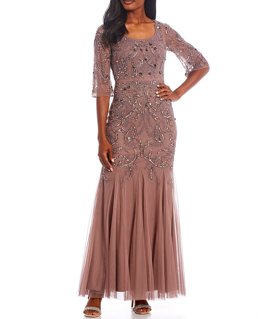 Aidan Mattox Beaded Mesh Godet Mermaid Gown