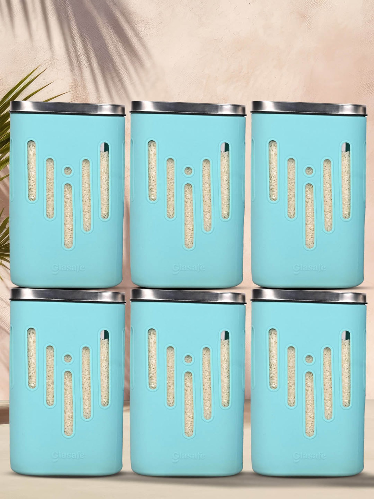 Glasafe 'O' Grip Mellow Green Borosilicate Containers - Set of 6 (1200ml)