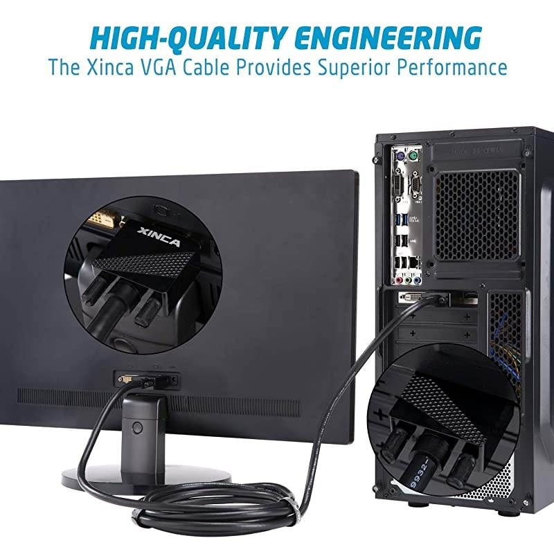 VGA to VGA Cable 1080P SVGA HD15 Monitor Projector Cable Male to Male 15 Feet Video Cable for HDTV Display