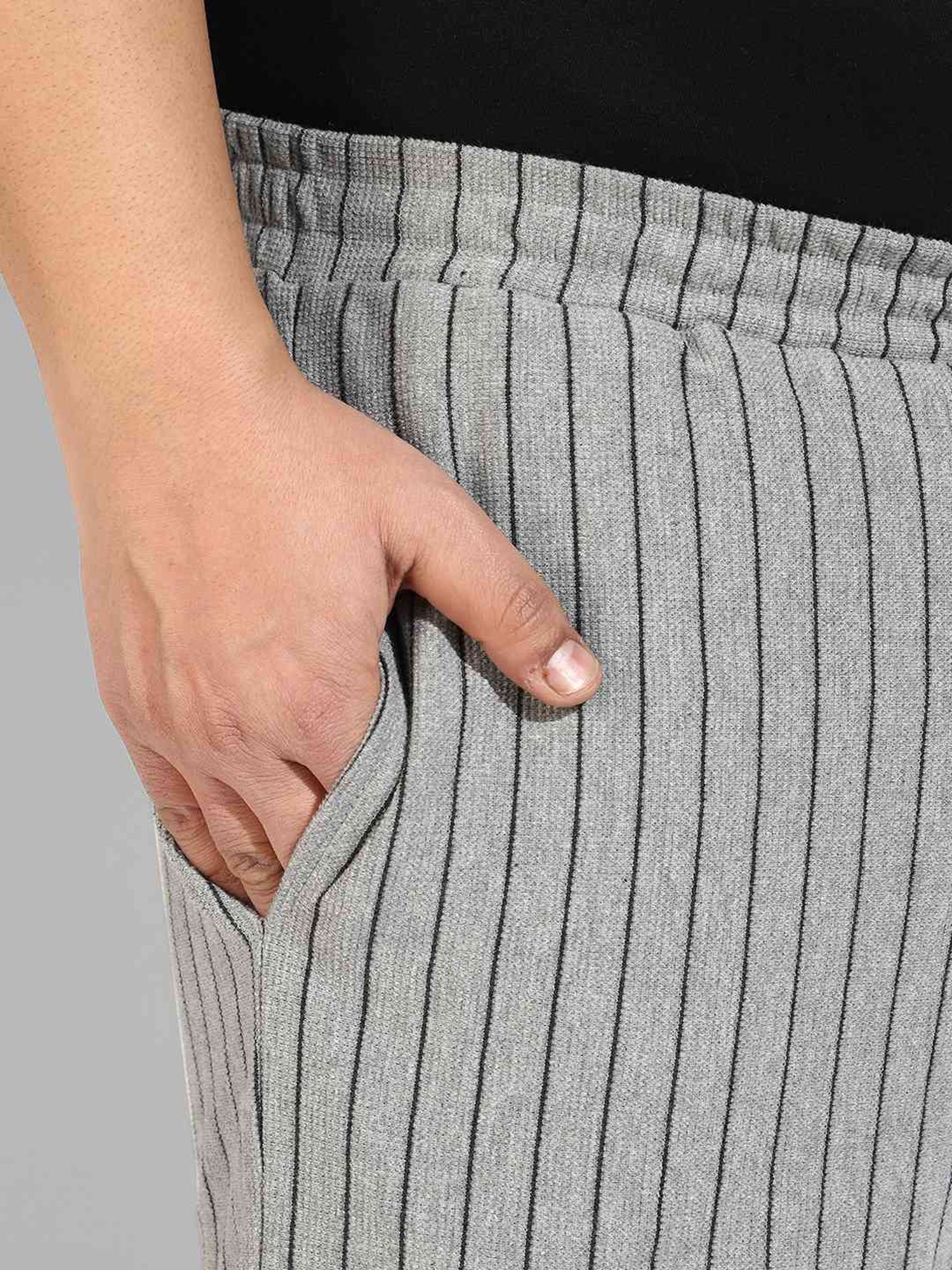 Instafab Plus Grey Cotton Regular fit Striped Plus Size Shorts