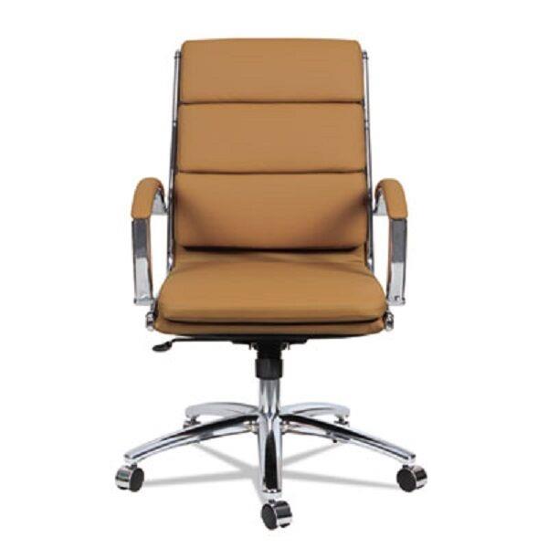 Camel Leather Computer Office Desk Chair with Padded Arms