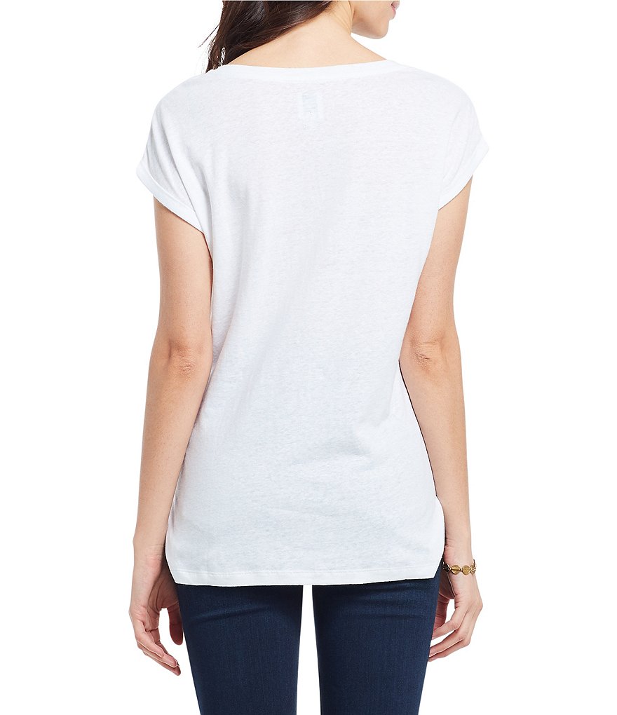 NIC + ZOE Knit V-Neck Linen Cap Sleeve Blend Tee