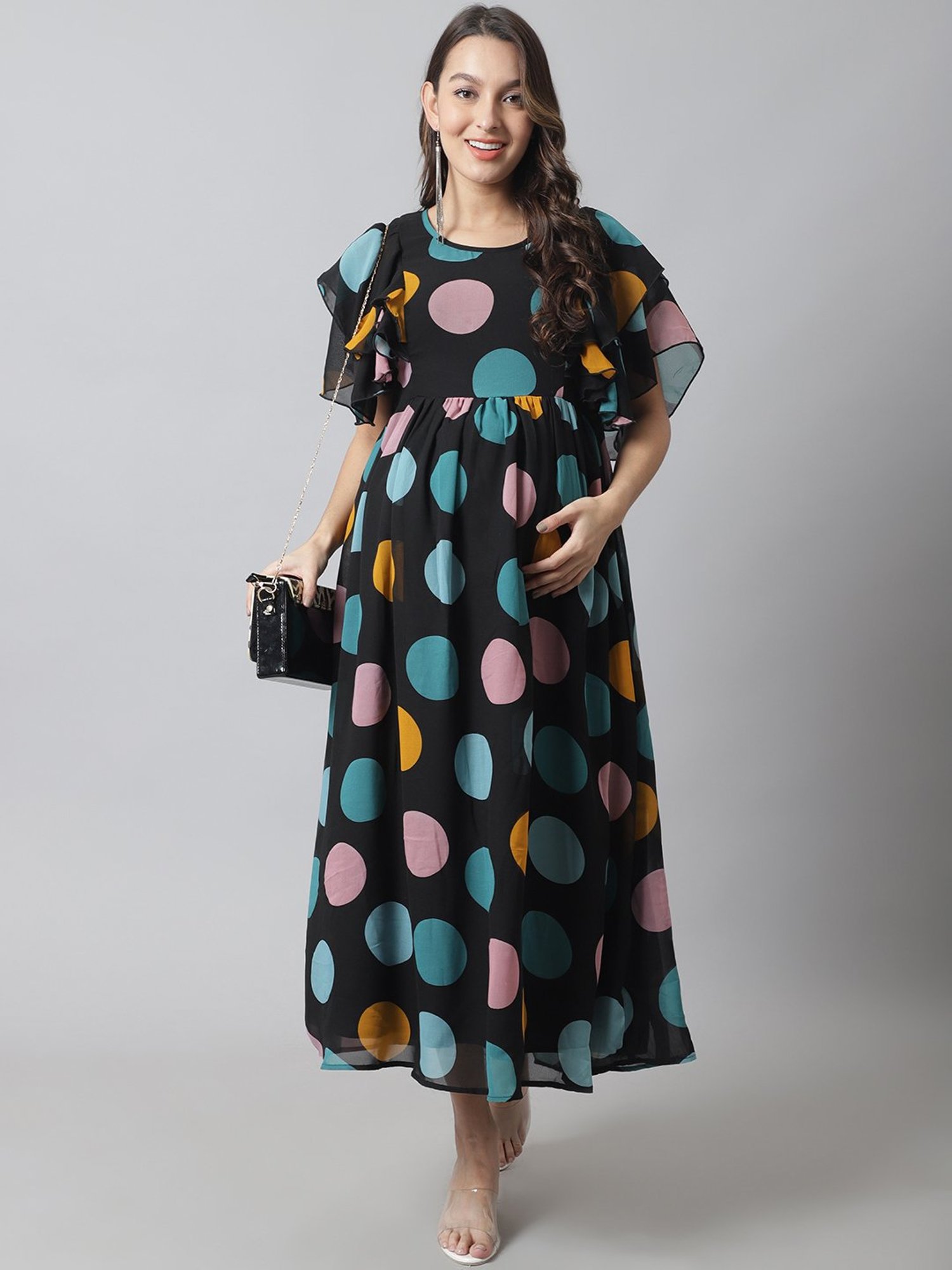 Moms Maternity Black Polka Dots Dress