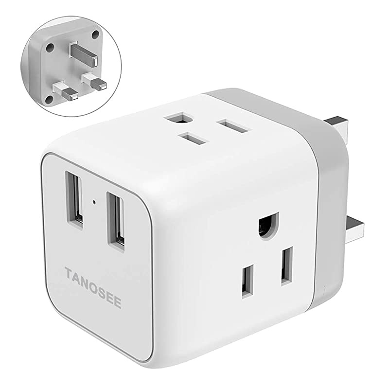 UK Ireland London Power Adapter,  UK Travel Plug Adapter with 2 USB Charger and 3 American Outlets, US to British Scotland England Hongkong Adaptor (Type G Plug)