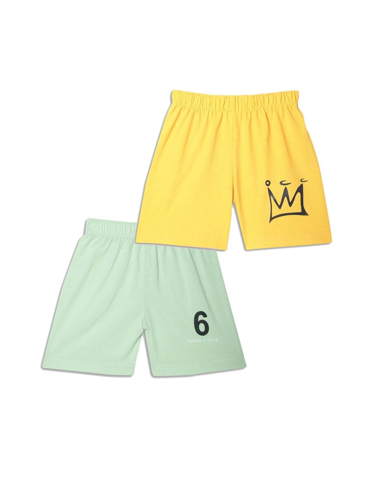 Vimal Jonney Kids Yellow & Green Printed Shorts (Pack of 2)