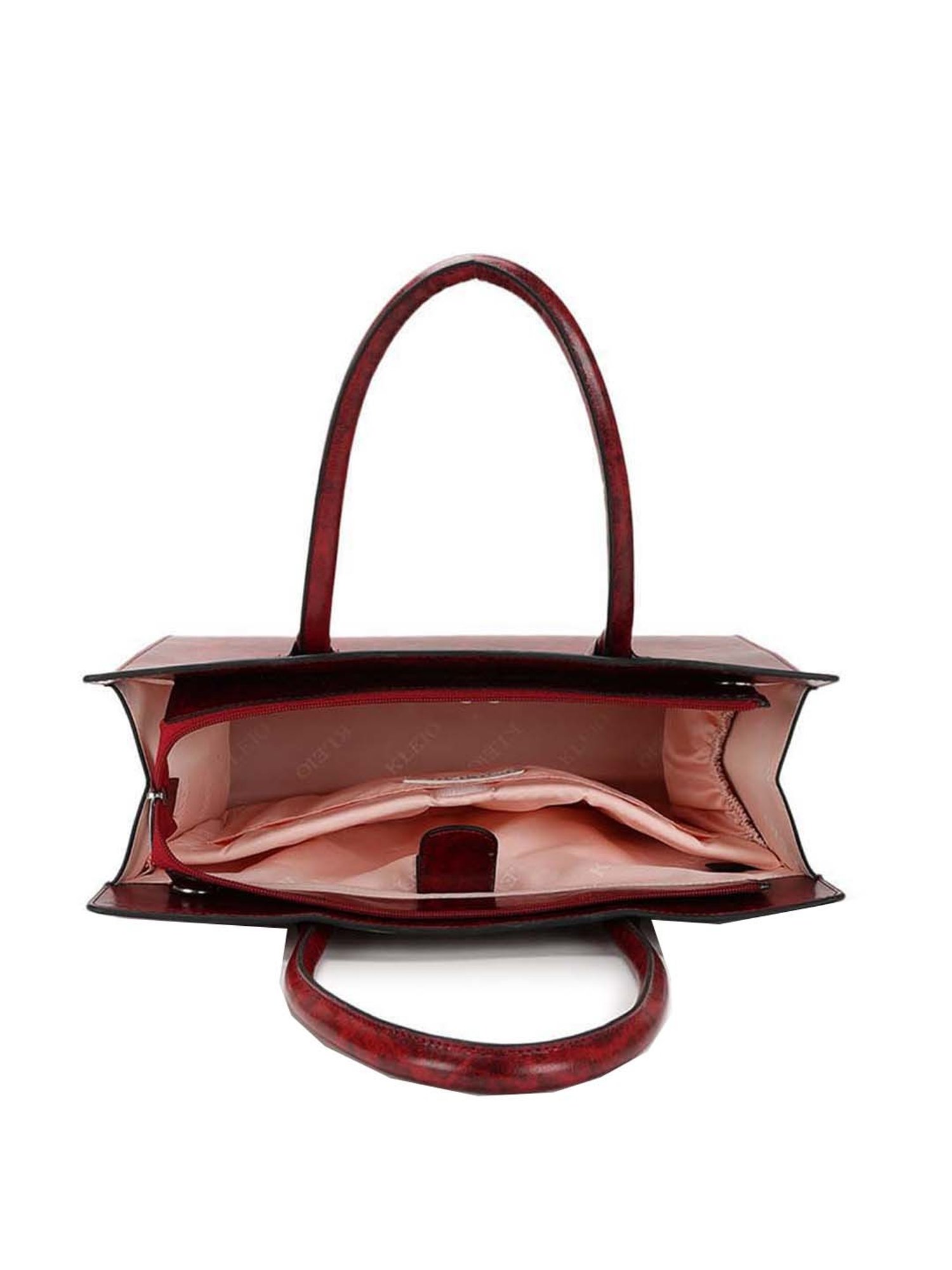 KLEIO Maroon Solid Medium Tote Handbag