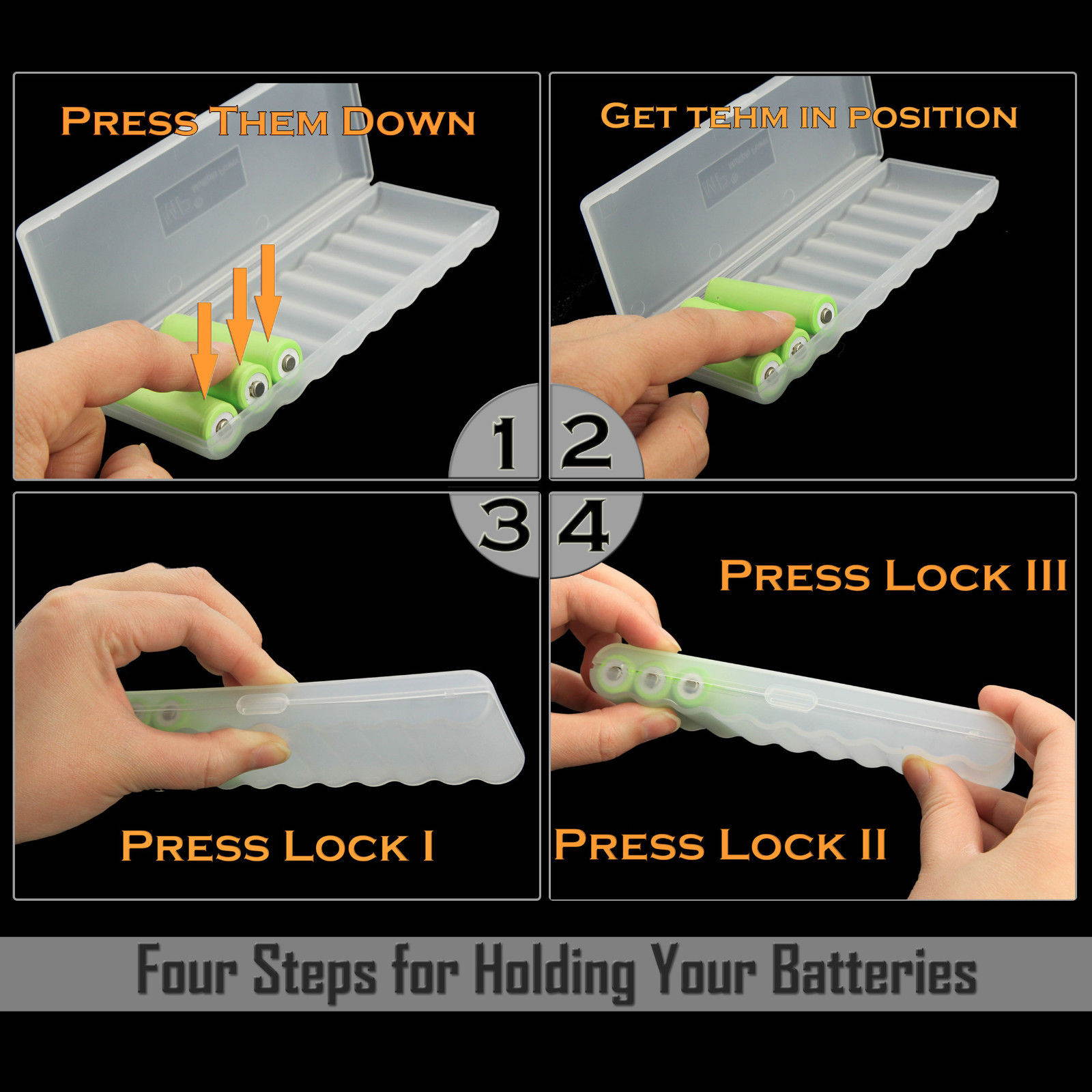 Clear AAA Plastic Battery Storage Case/Organizer/Holder For 10 AAA batteries 2PK