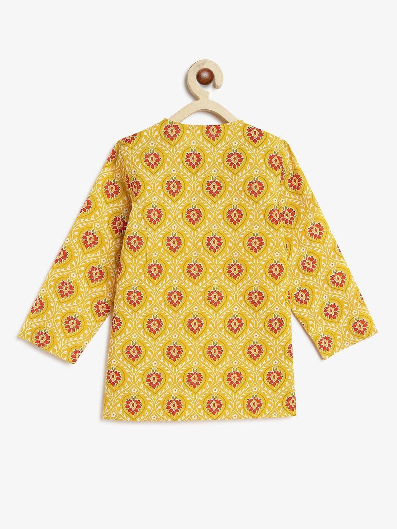 Campana Kids Yellow & Red Cotton Printed Full Sleeves Kurta & Dhoti