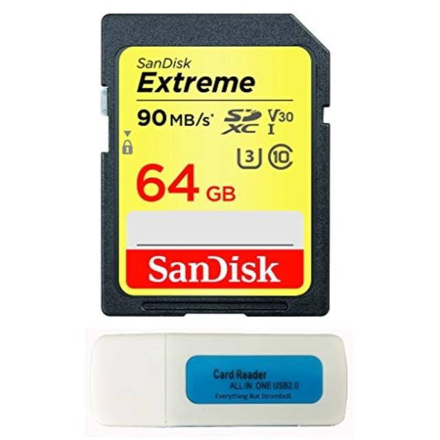 sandisk 64gb extreme memory card works with canon eos rebel sl2, t6, t6i, t5i efs, eos 80d, powershot camera sdxc 4k v30 uhsi sdsdxve064ggncin with everything but stromboli combo reader