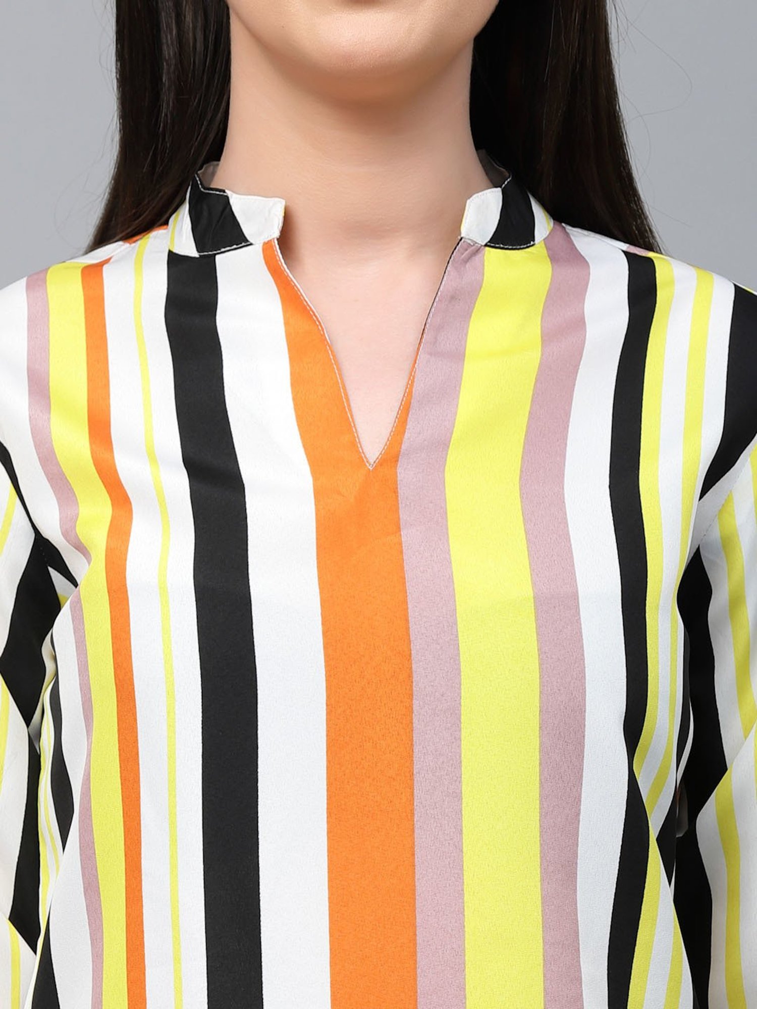 Style Quotient Women Multi Stripe Polyester Regular Smart Casual Top