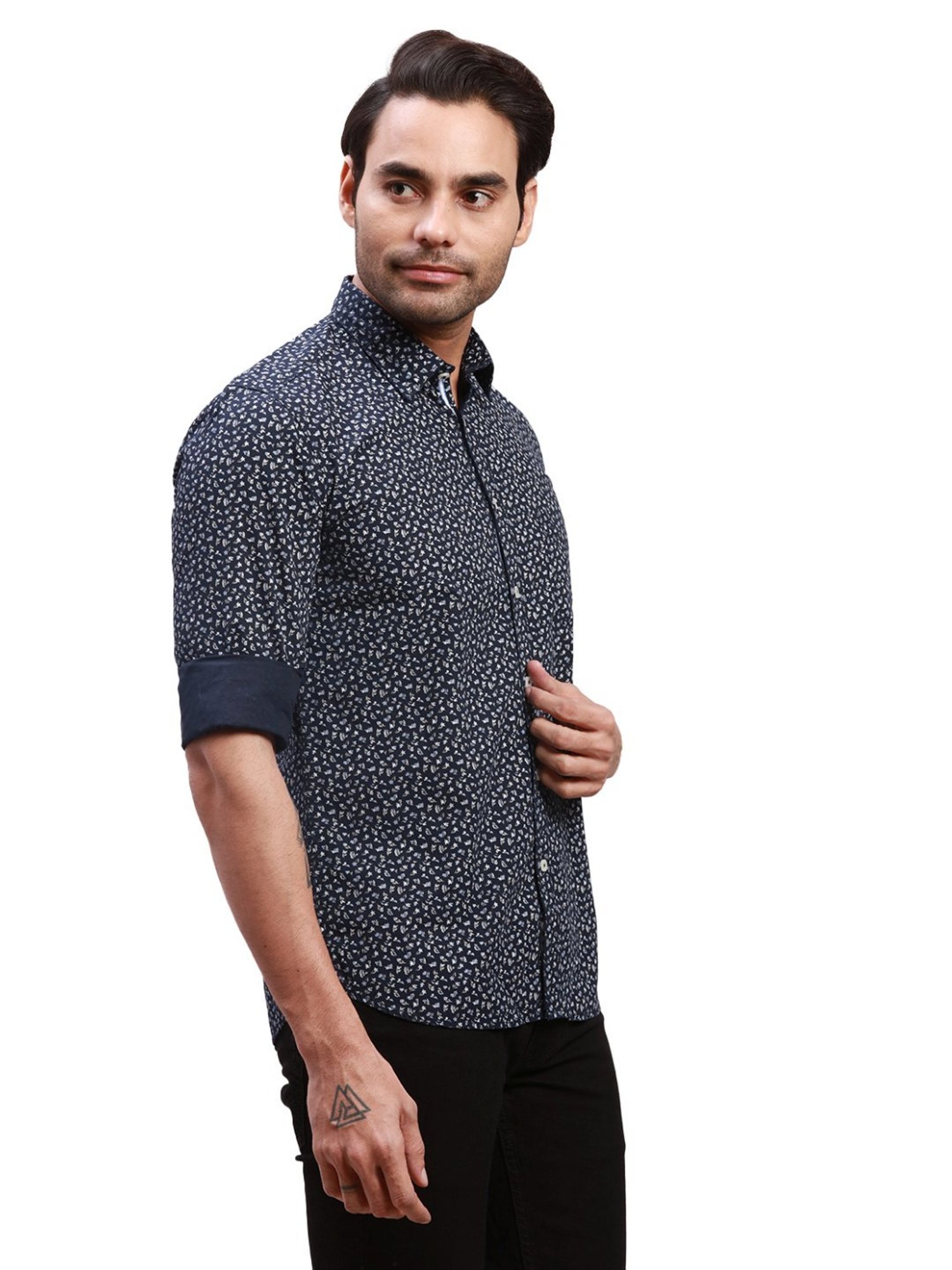Parx Indigo Slim Fit Printed Shirt