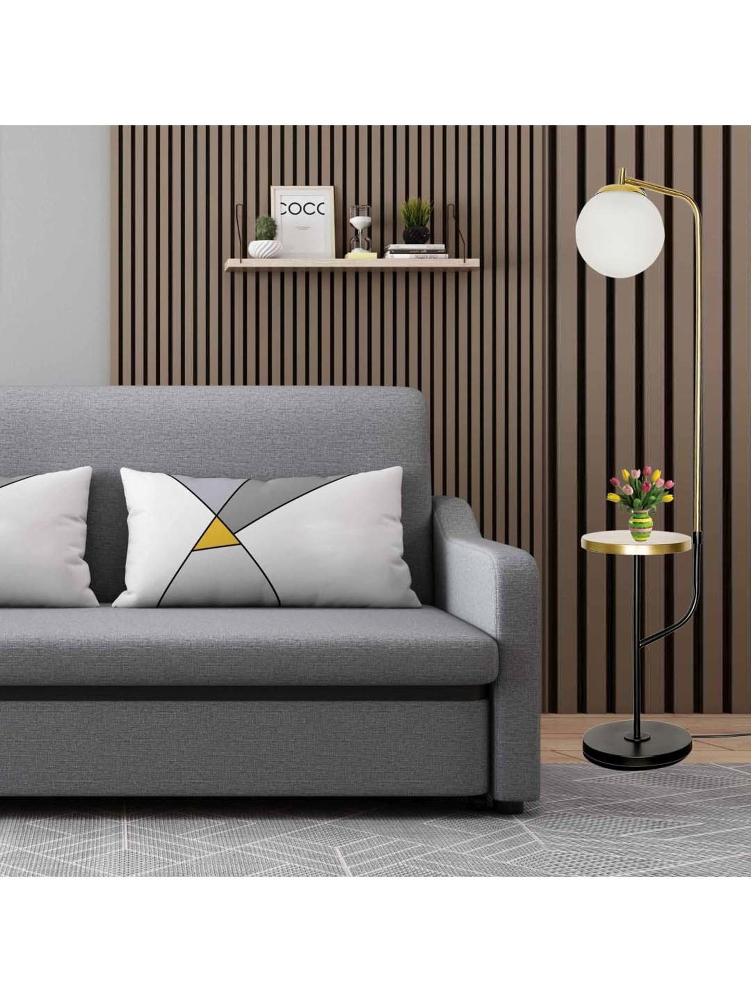 Kapoor E Illuminations Flemish Brass & Black Metal Single Light Globe Floor Lamp