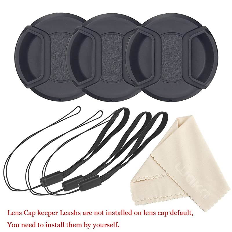 Design Lens Cap Bundle 3 Pcs 58mm Center Pinch Lens Cap and Cap Keeper Leash for Canon Nikon Sony DSLR Camera + Microfiber Cleaning Cloth