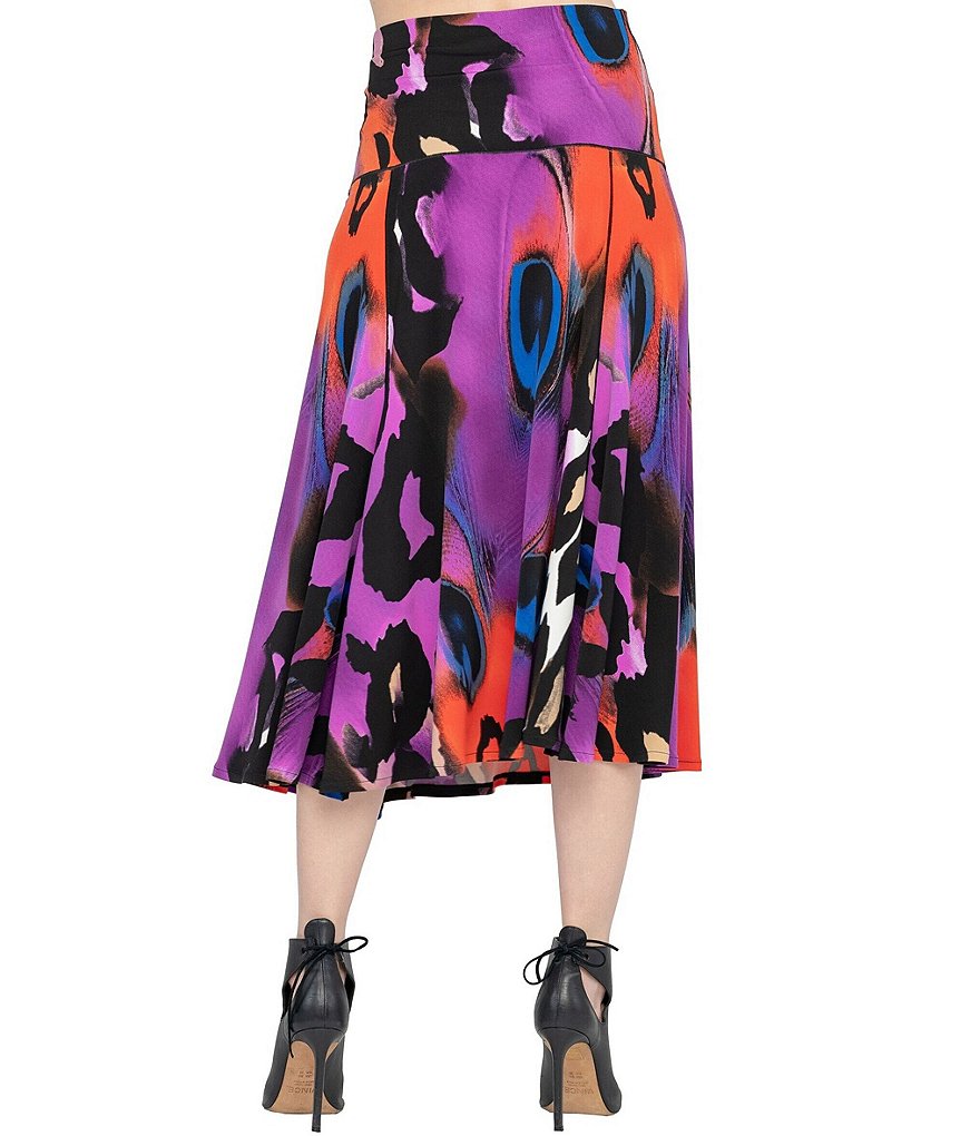 Eva Varro Animal Print Knit Jersey Wide Yoke A-Line Midi Skirt
