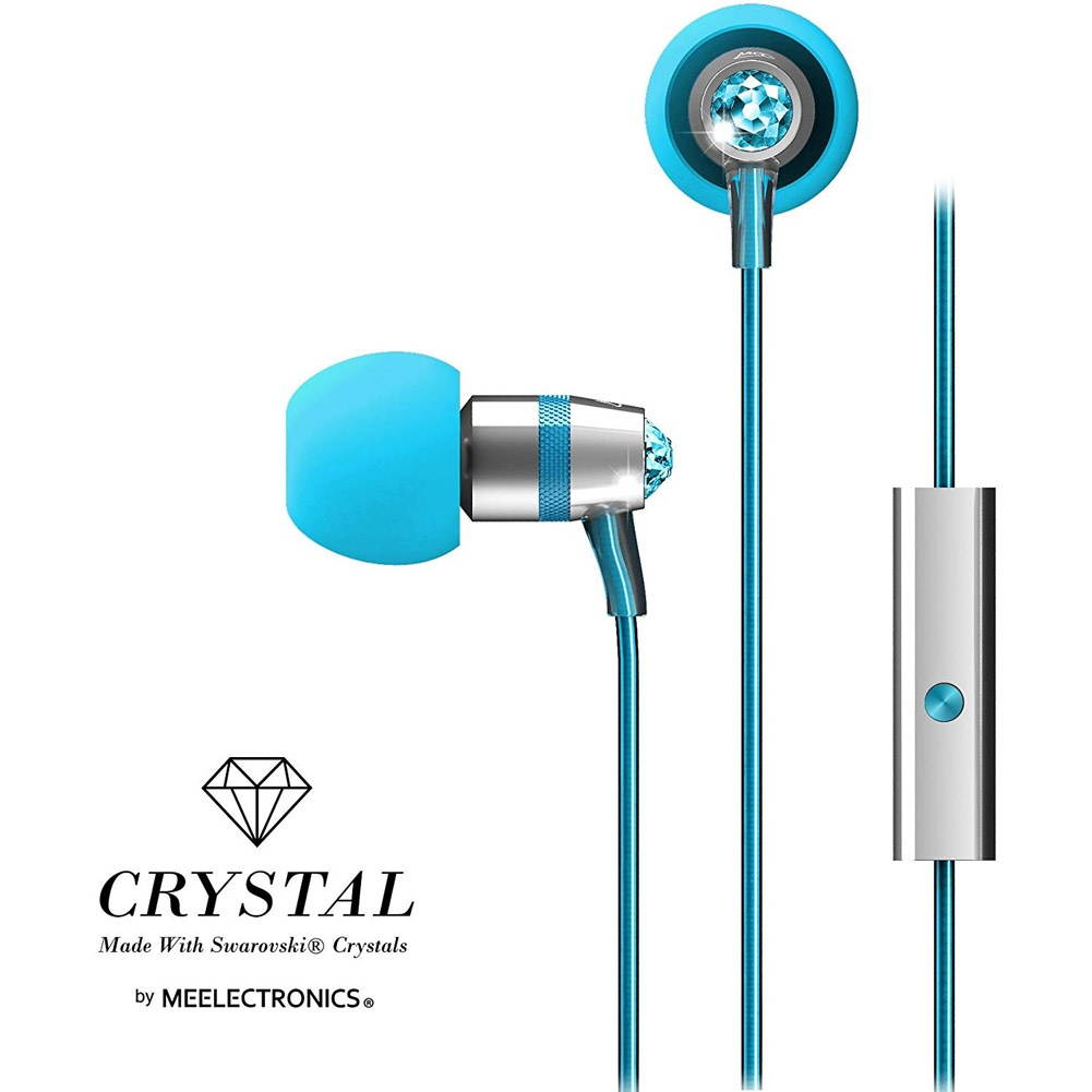 Mee audio Turquoise Blue  EP-M11J-TQ-MEE  In-Ear Headphones with Microphone Made with Swarovski Crystals