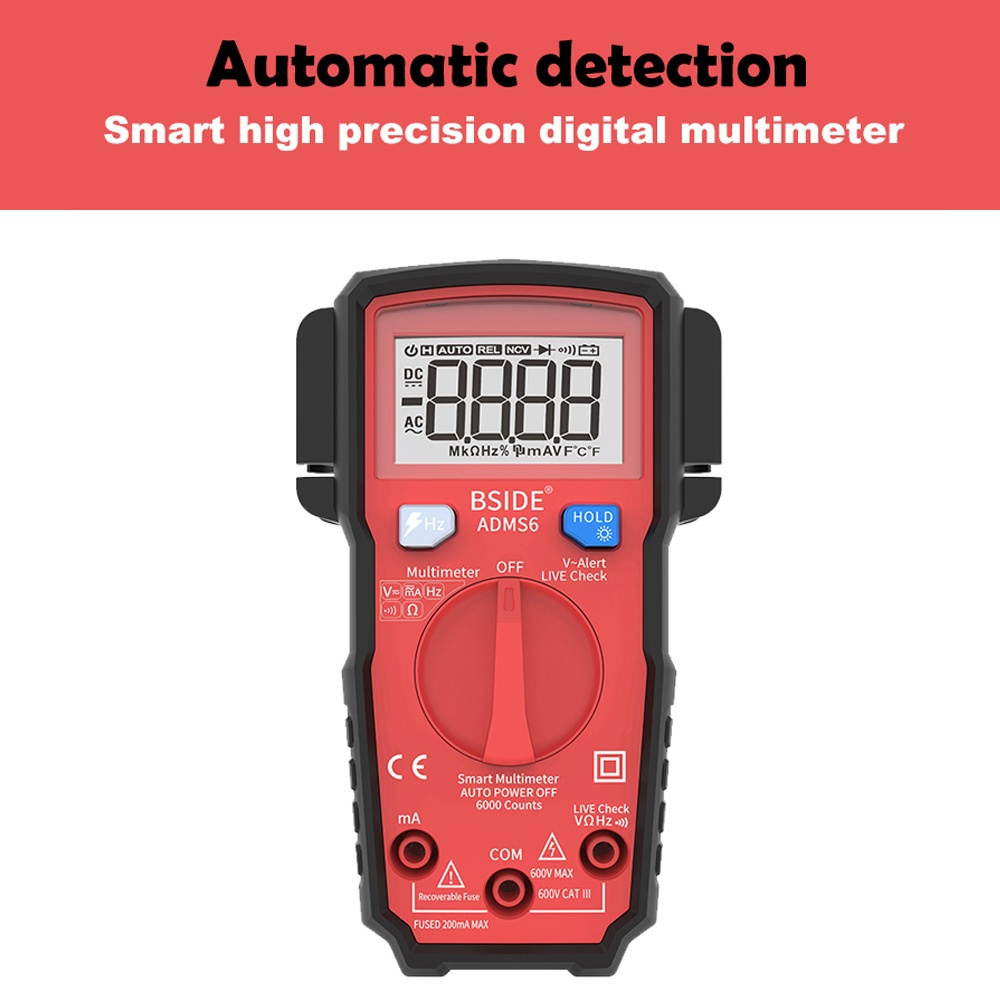 BSIDE Digital Multimeter 6000 Counts LCD Display True RMS Mini Universal Meter DMM Tester Auto-ranging Smart Multimeter Measure AC/DC Voltage Current Resistance Frequency