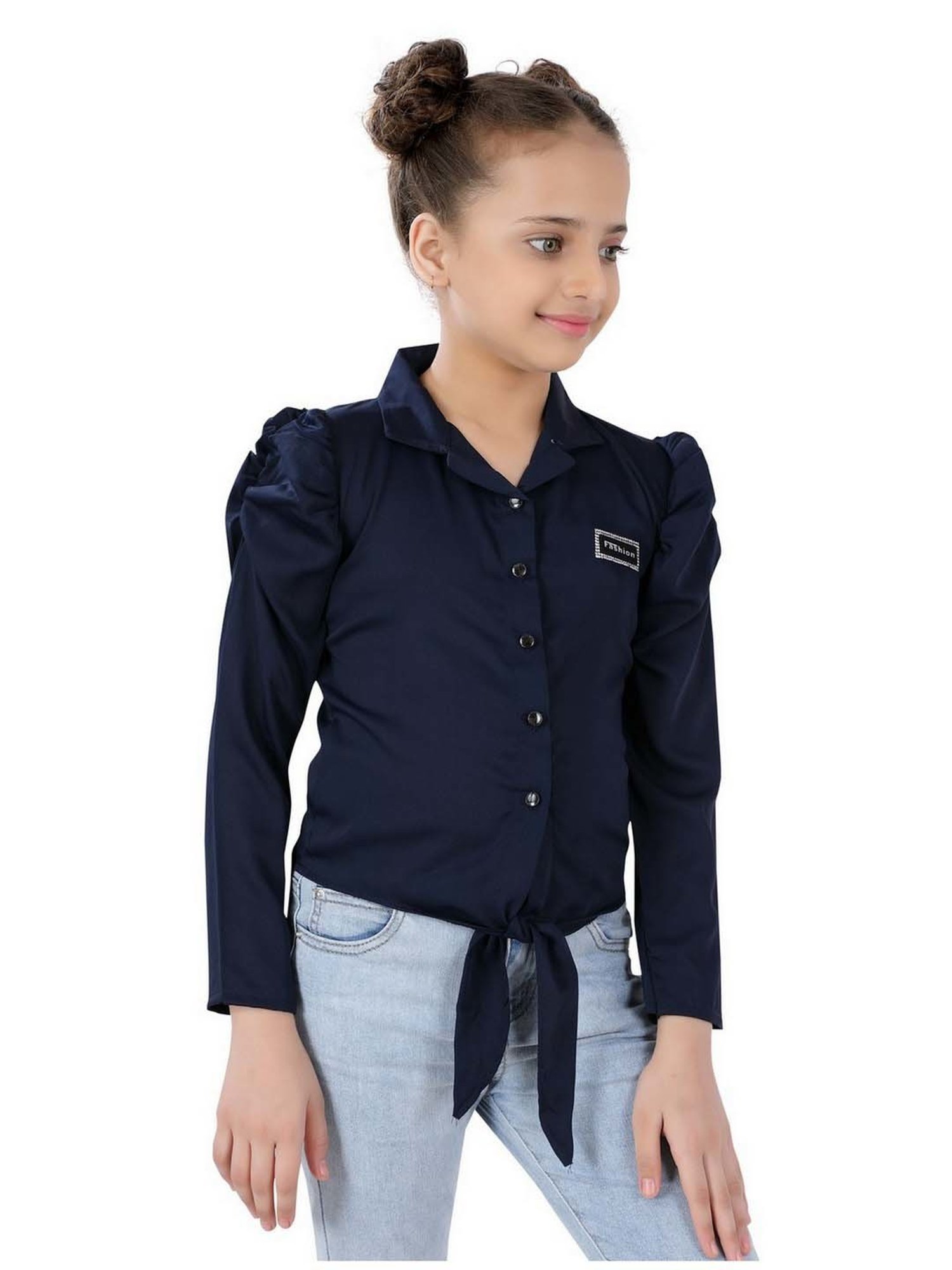 poplins Kids Blue Cotton Regular Fit Full Sleeves Top