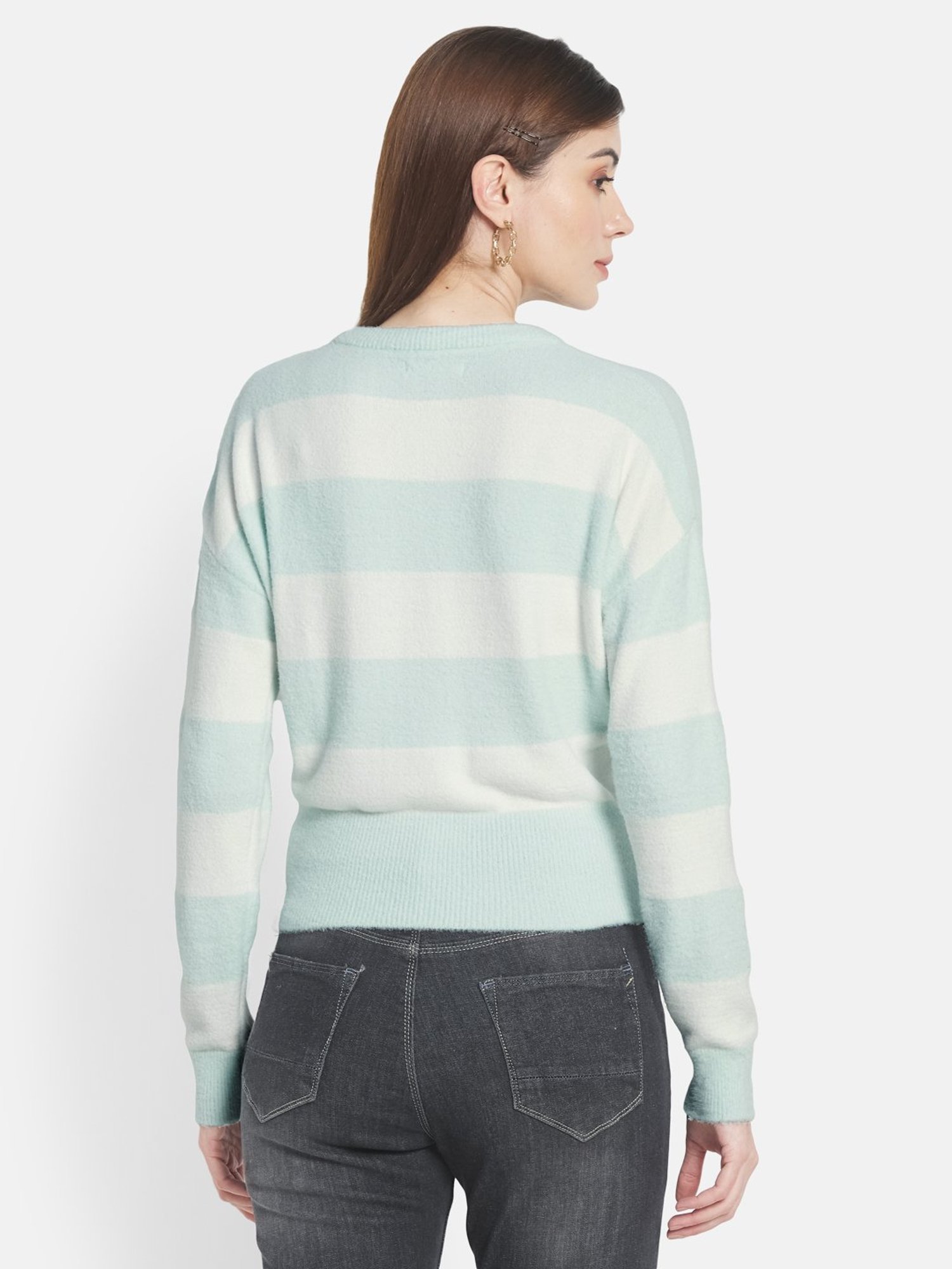 METTLE Green & White Striped Pullover