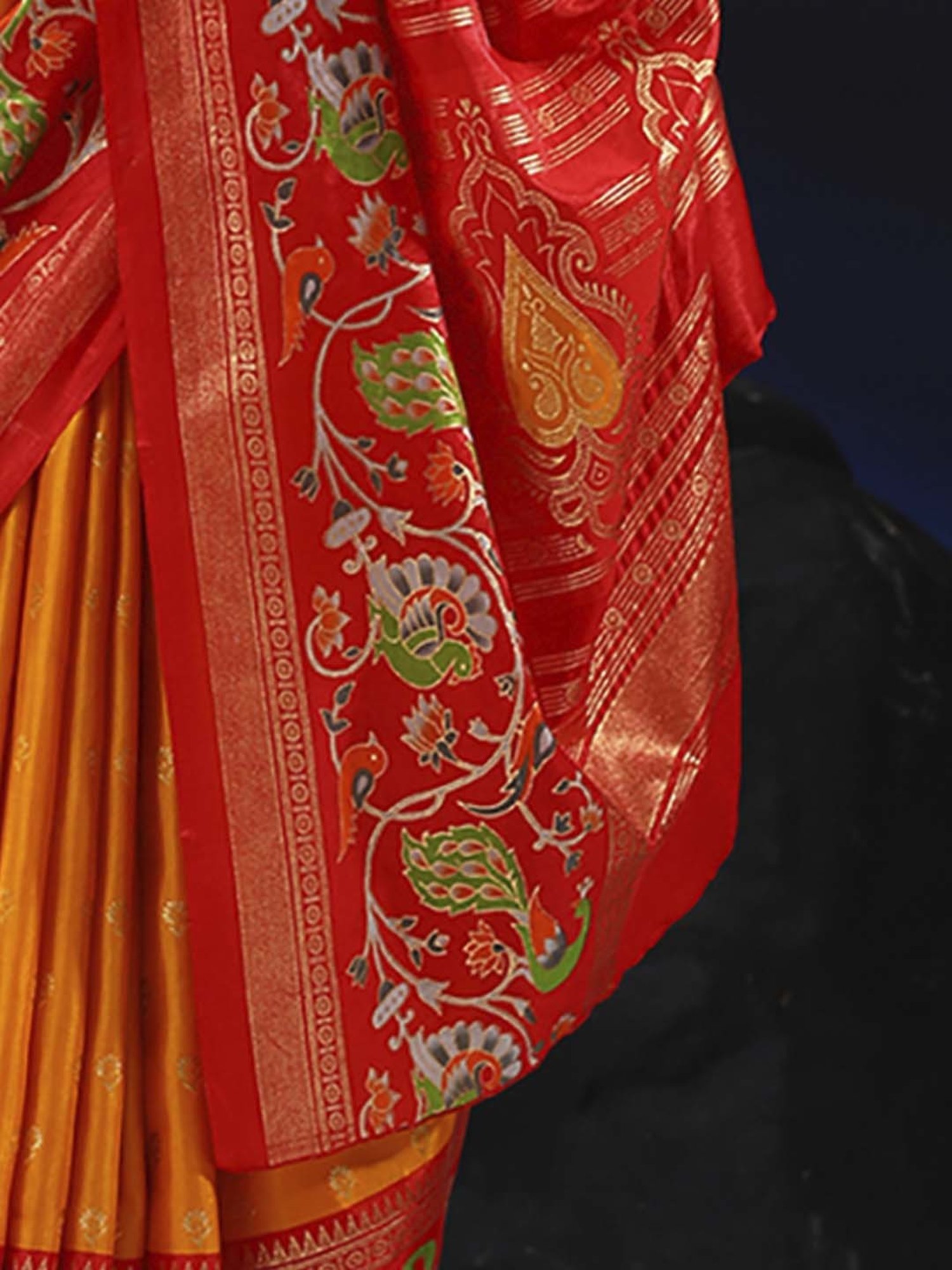 Saree Mall Yellow & Red Silk Woven Saree With Unstitched Blouse