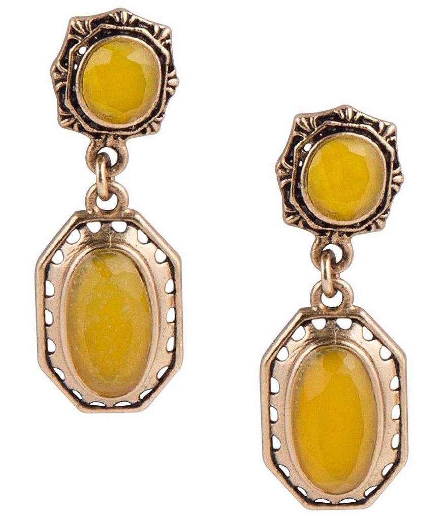 Barse Bronze and Yellow Quartz Statement Earrings