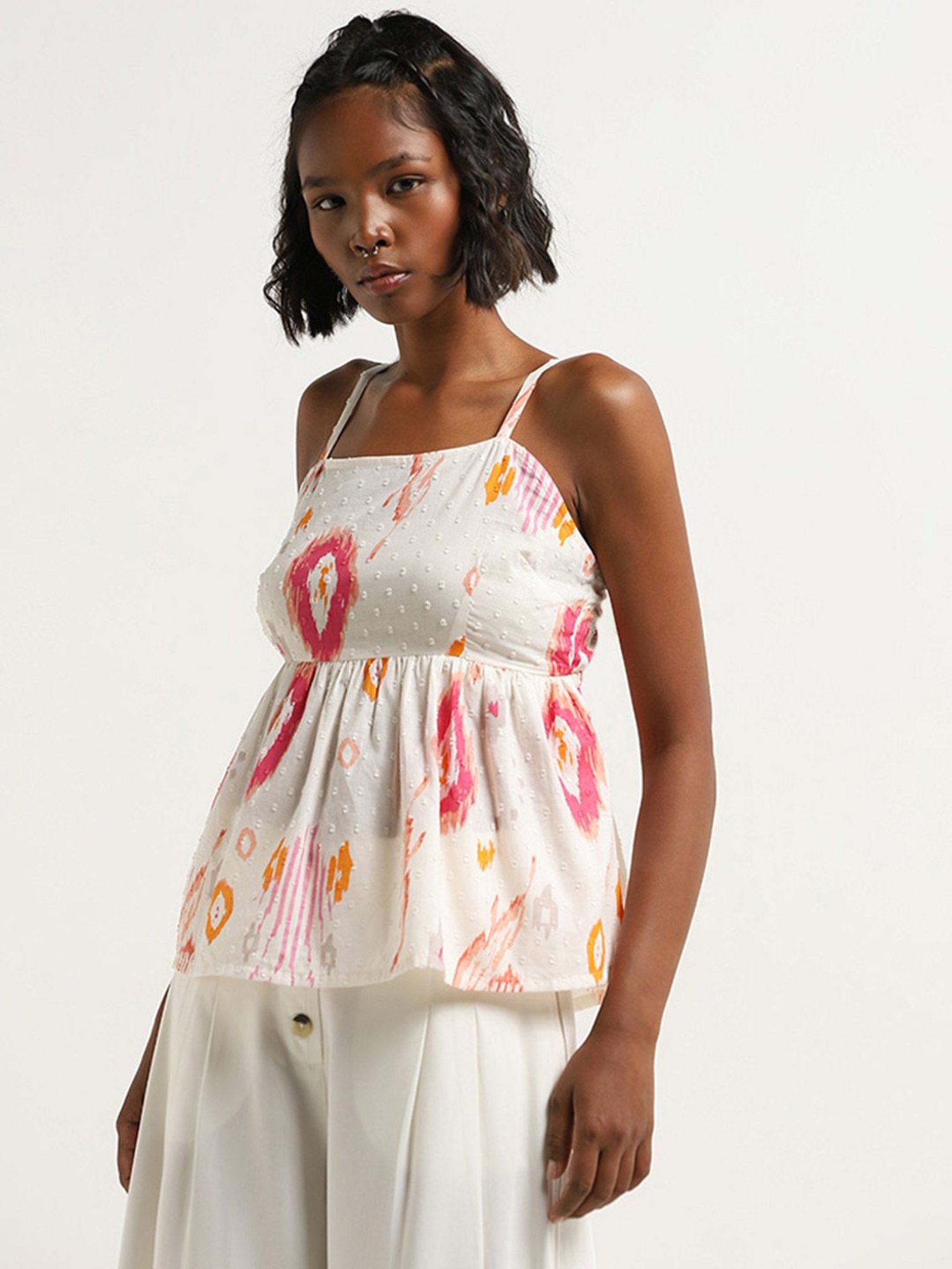 Bombay Paisley by Westside White Ikat Print Top