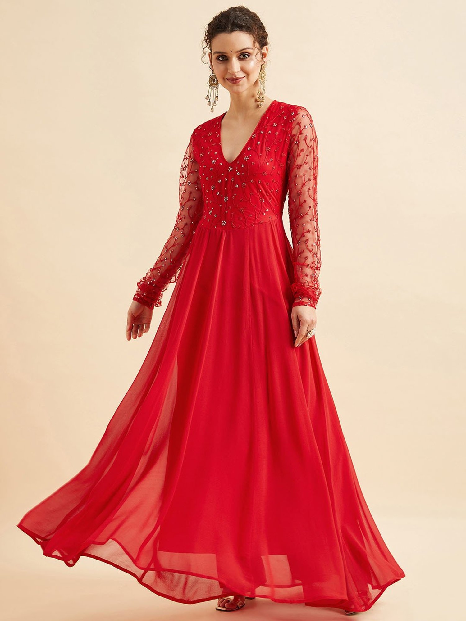 PANIT Red Embroidered Ethnic Dress