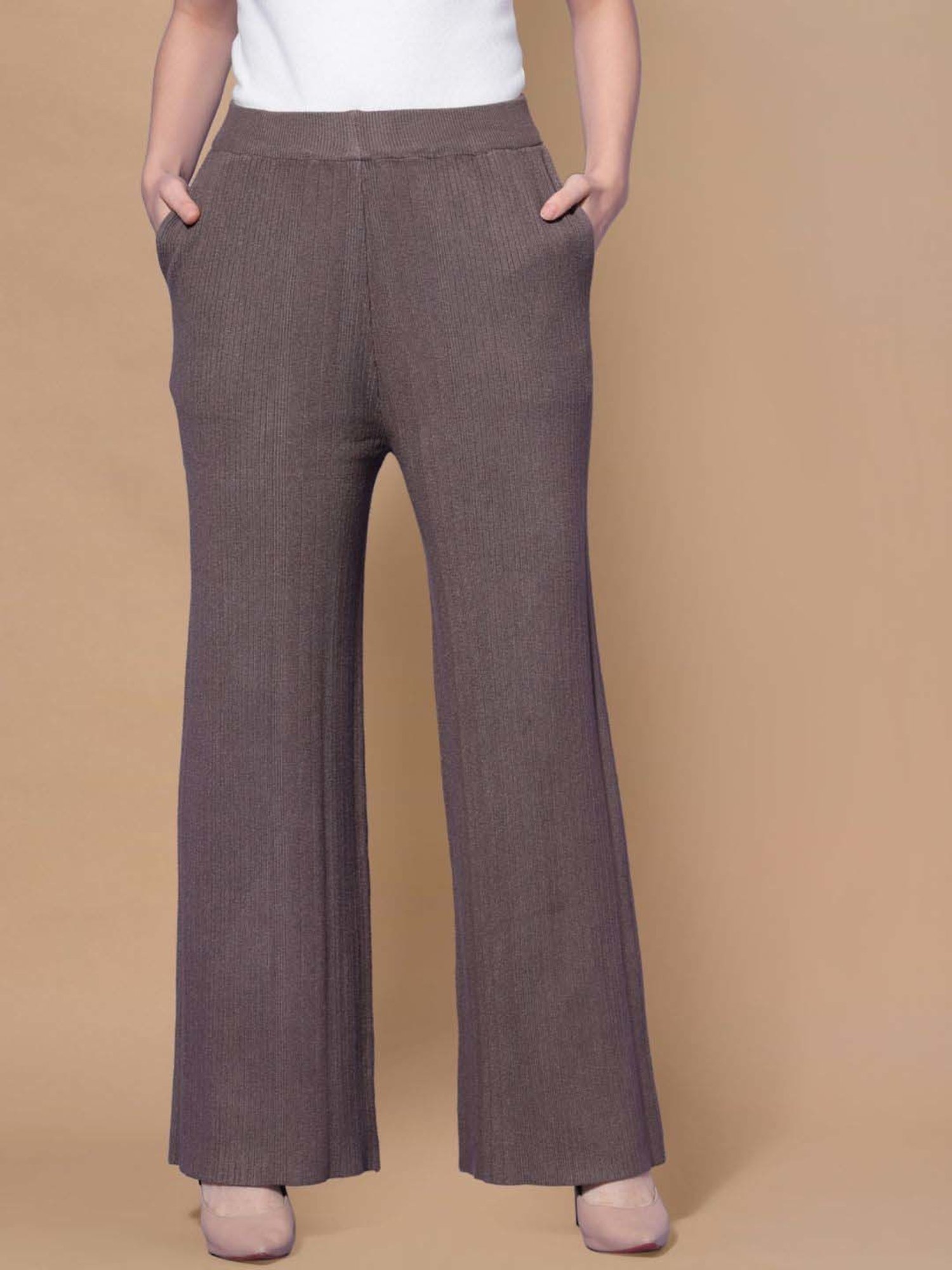 Mafadeny Brown Self Pattern Palazzos