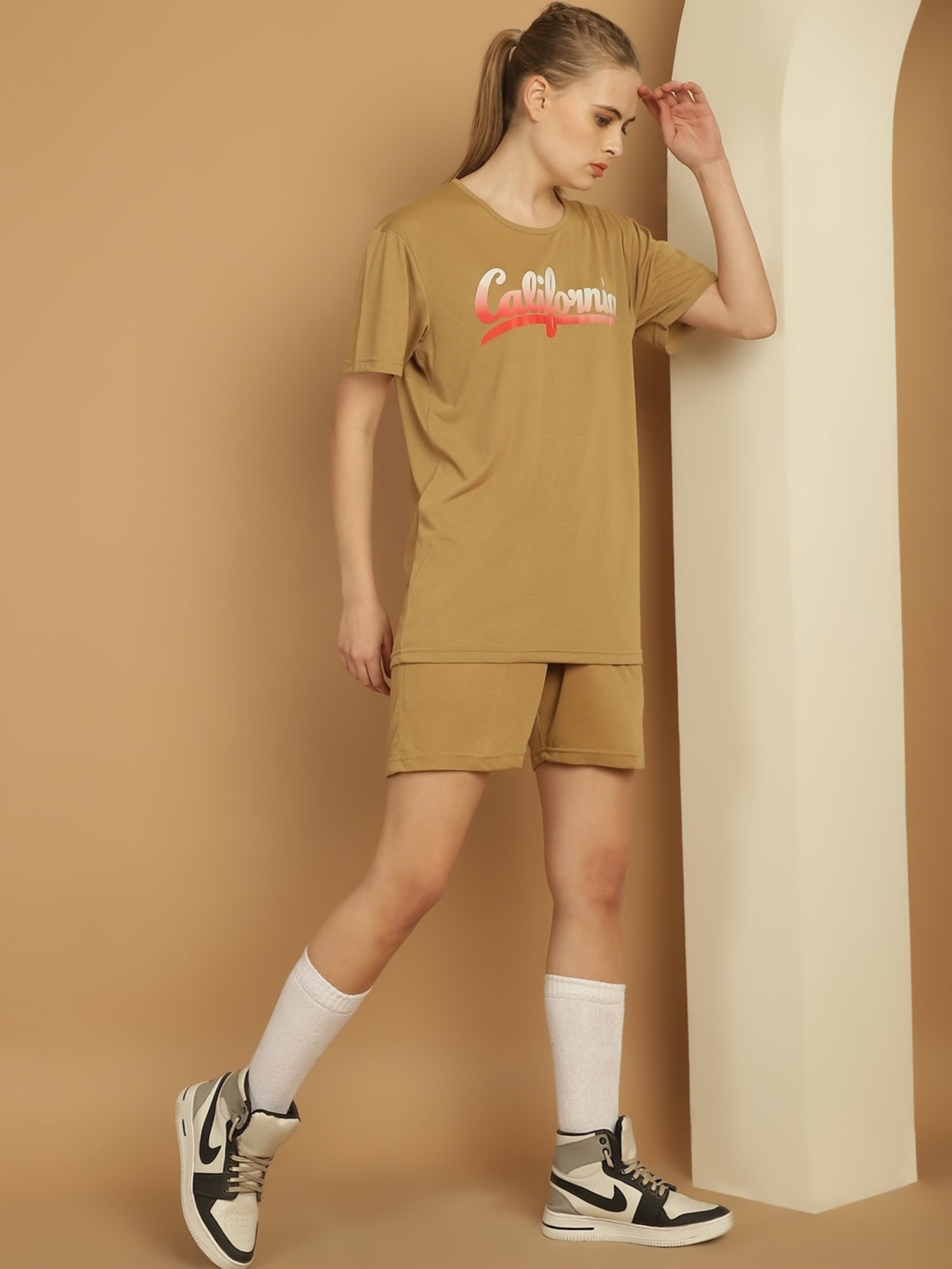 Vimal Jonney Mustard Cotton Printed T-Shirt & Shorts Set
