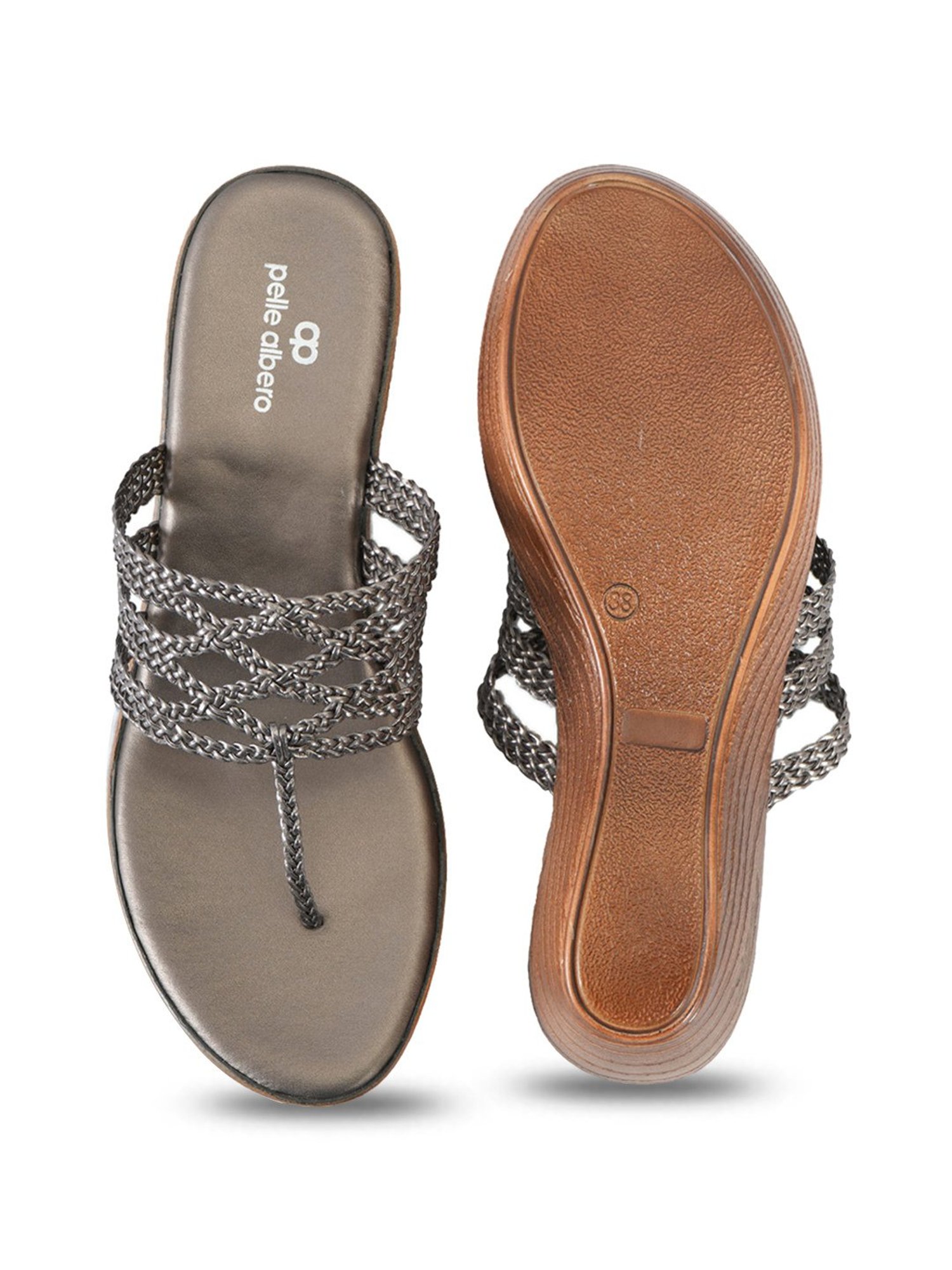 Pelle Albero Women's Metallic T-Strap Wedges