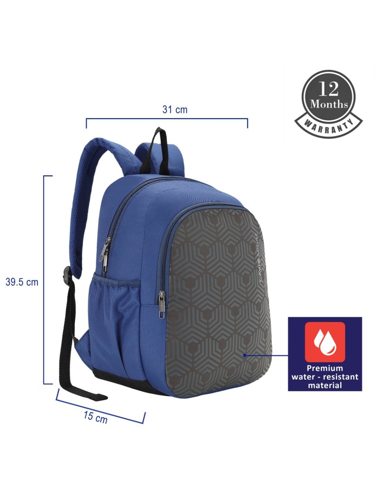 Lavie Sport Hexa Navy Polyester Printed Backpack