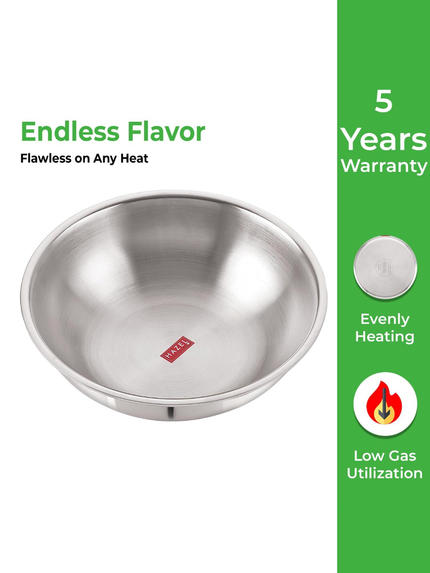 HAZEL Triply Stainless Steel Induction Bottom Tasra, 1.5 Litre, 20.5 cm