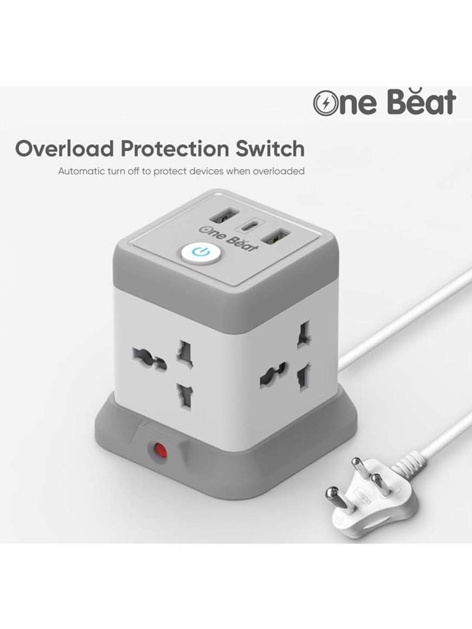 One Beat Cube 4 Socket Extension Boards with USB Port (White, 2 m)