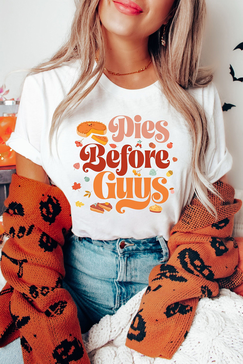 White Pies Before Guys Letter Print Graphic Tee