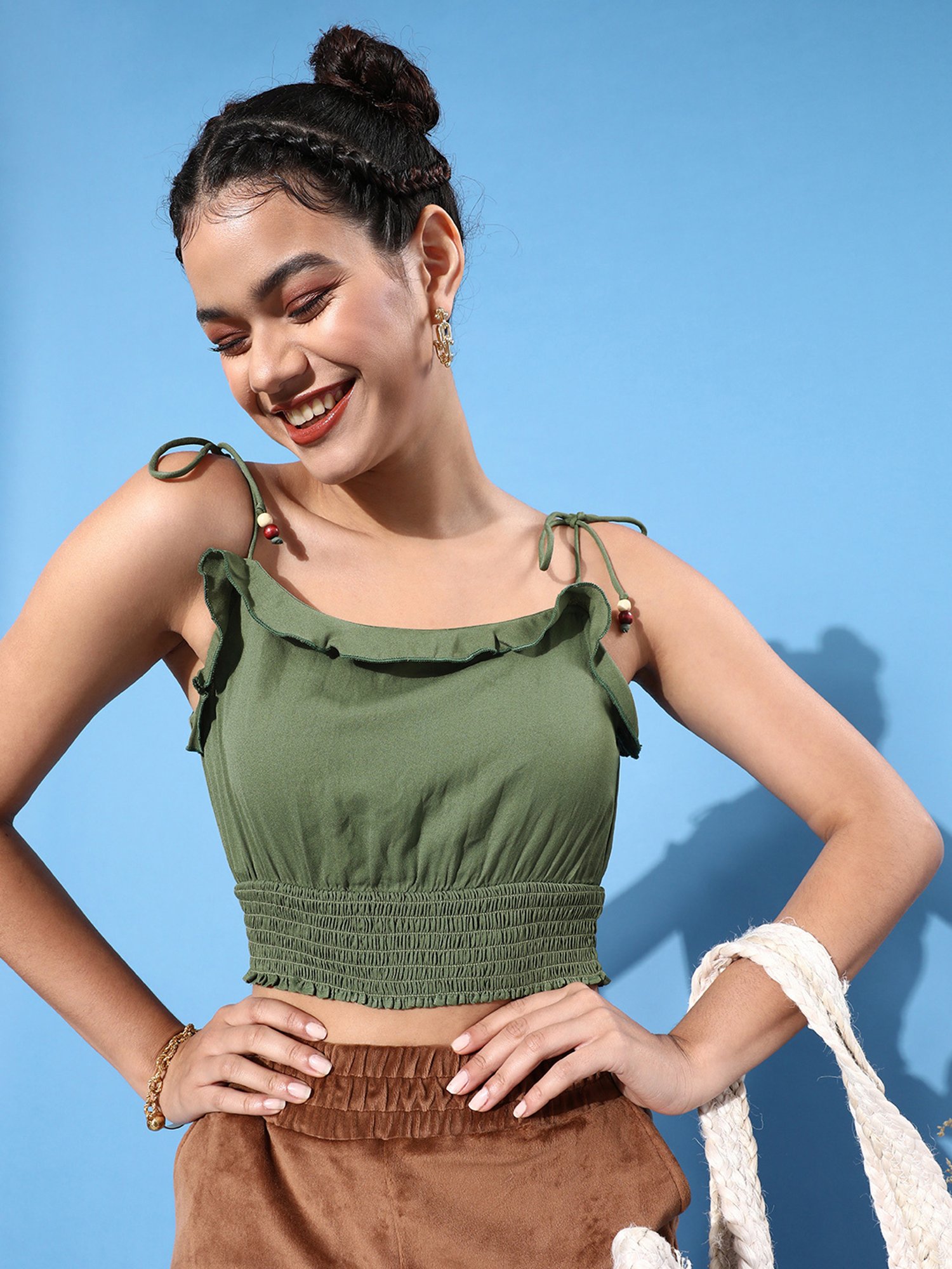 KASSUALLY Green Relaxed Fit Crop Top
