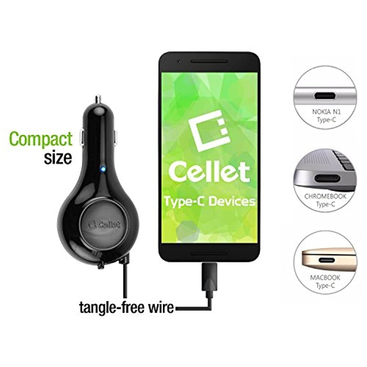Cellet Type-C (USB-C) Compact Retractable car charger for Samsung Note 10 9 8 Galaxy A50 S10 S10+ S10e S9+ S9 S8 S8Plus S8 Active LG Q7+ Stylo 4 Q Stylus V35 V30 ThinQ G6 G5 (15Watt/3Amp Fast Charger)