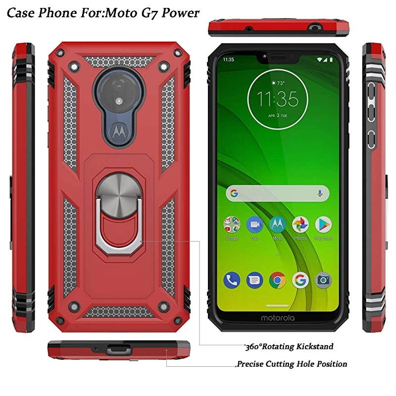 Moto G7 PowerMoto G7 Supra Case with HD Screen Protector 2Pack  360 Degree Rotating Ring amp Bracket Dual Layers of Shockproof TPU and Solid PC Phone Case for Motorola Moto G7 PowerRed