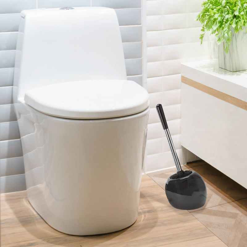 Ceramic Dome Toilet Brush and Holder Black - Bath Bliss