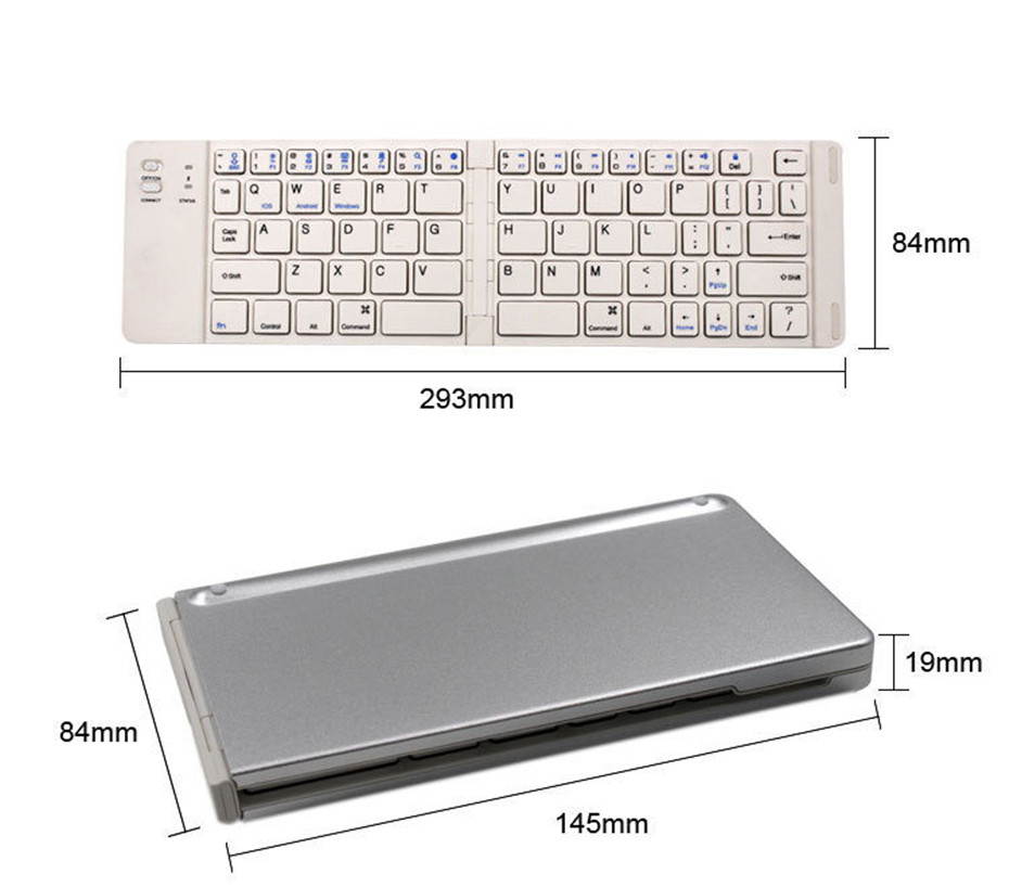 FK228 Folding Bluetooth Wireless Keyboard Rechargeable Keyboard Mini Slim Keypad with Mobile Holder for IOS/Android/Windows Tablet/Laptop