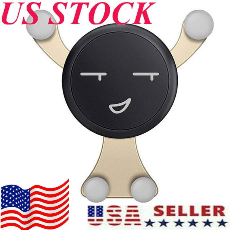 Multi-function Car Mount Mobile Phone Holder Air Vent Mount Stand Cradle Smile Printed Mini Car Mount Universal For Cell Phone GPS for iPhone Samsung HuaWei Gold US Shipping