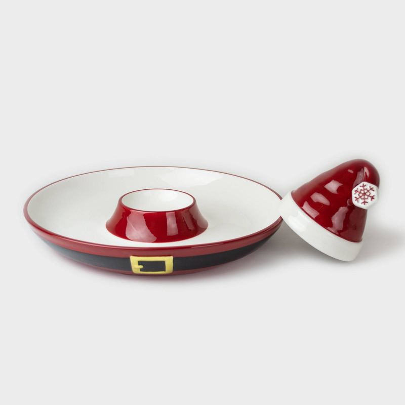 12" x 6" Ceramic Santa Top Chip and Dip Serving Platter - Peppermint & Pine