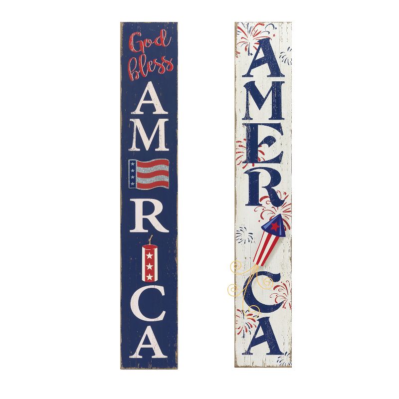Gerson International 47-Inch High Antiqued Wooden Patriotic Wall Hangings, Set of 2