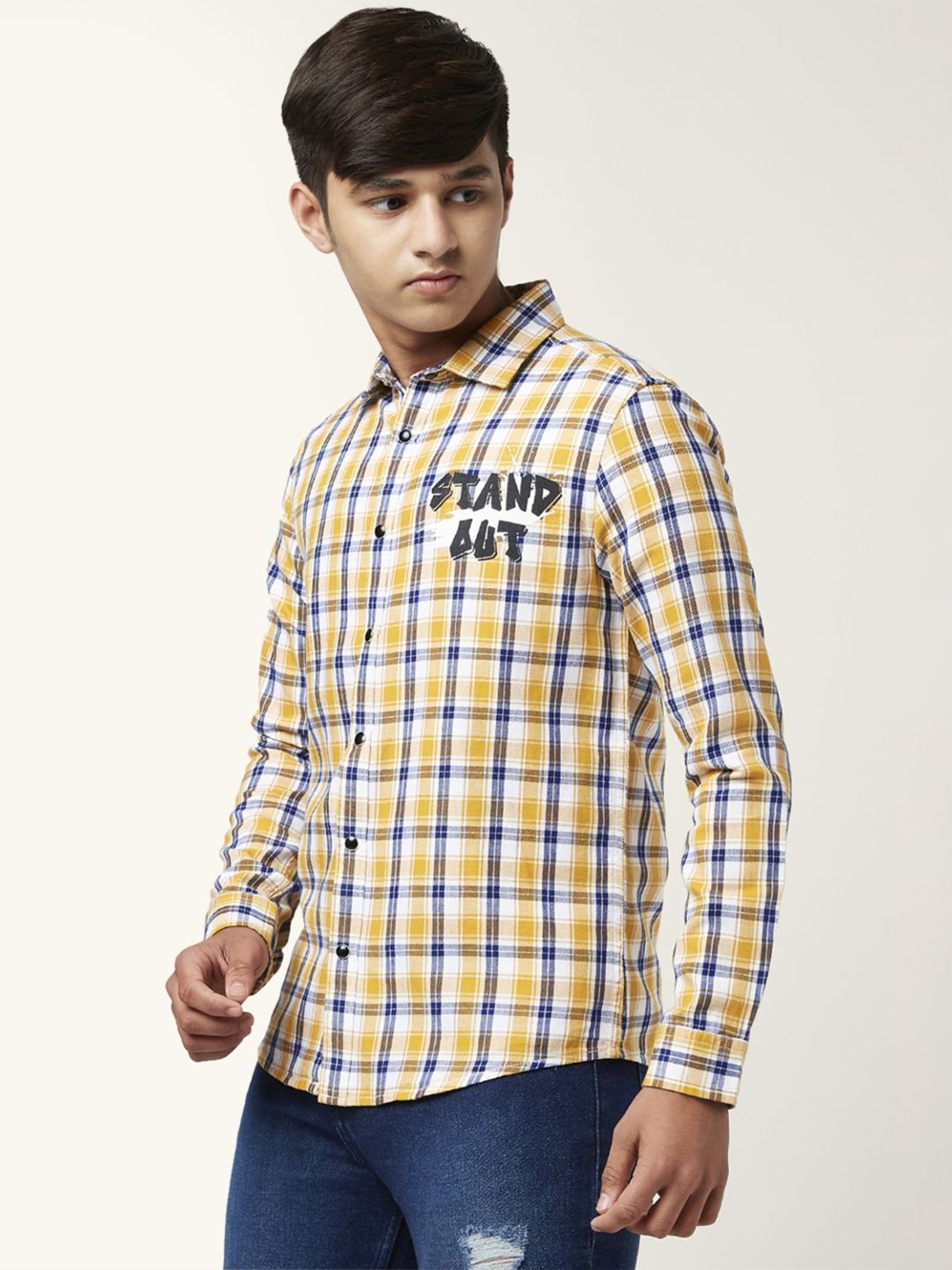 Coolsters by Pantaloons Kids Yellow & Blue Cotton Chequered Full Sleeves Shirt