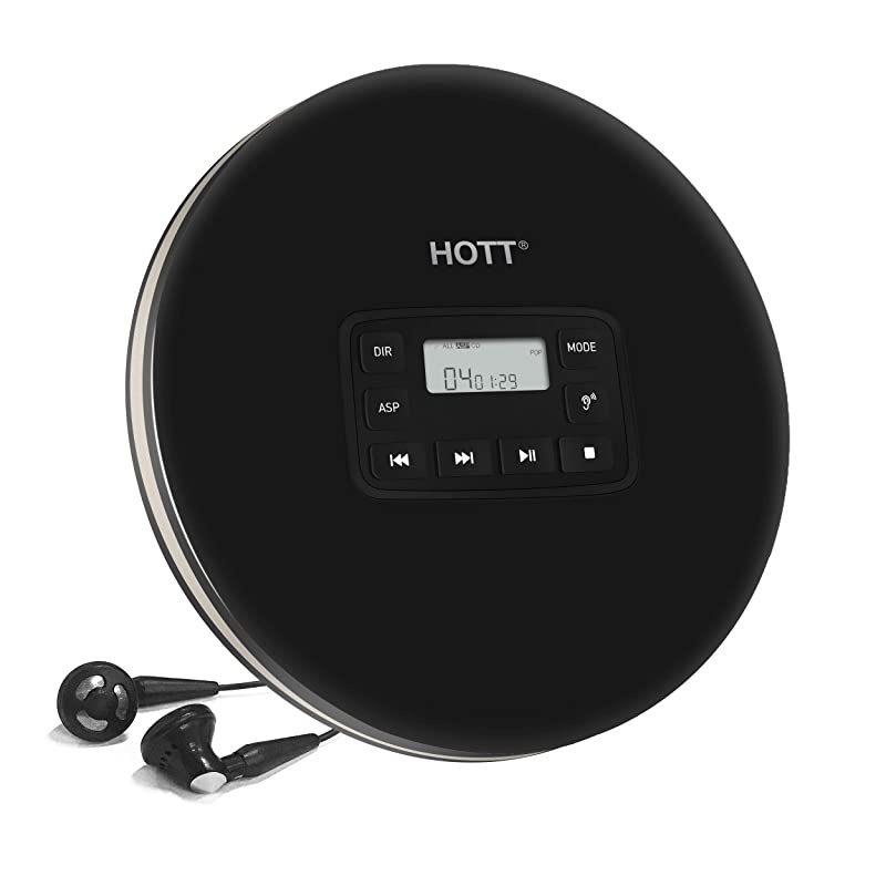 CD611 Portable CD Player Personal Compact CD Player with LCD Display AntiSkipAntiShock Walkman Small Music CD Player with Headphones USB Cable for Car Home Travel Black