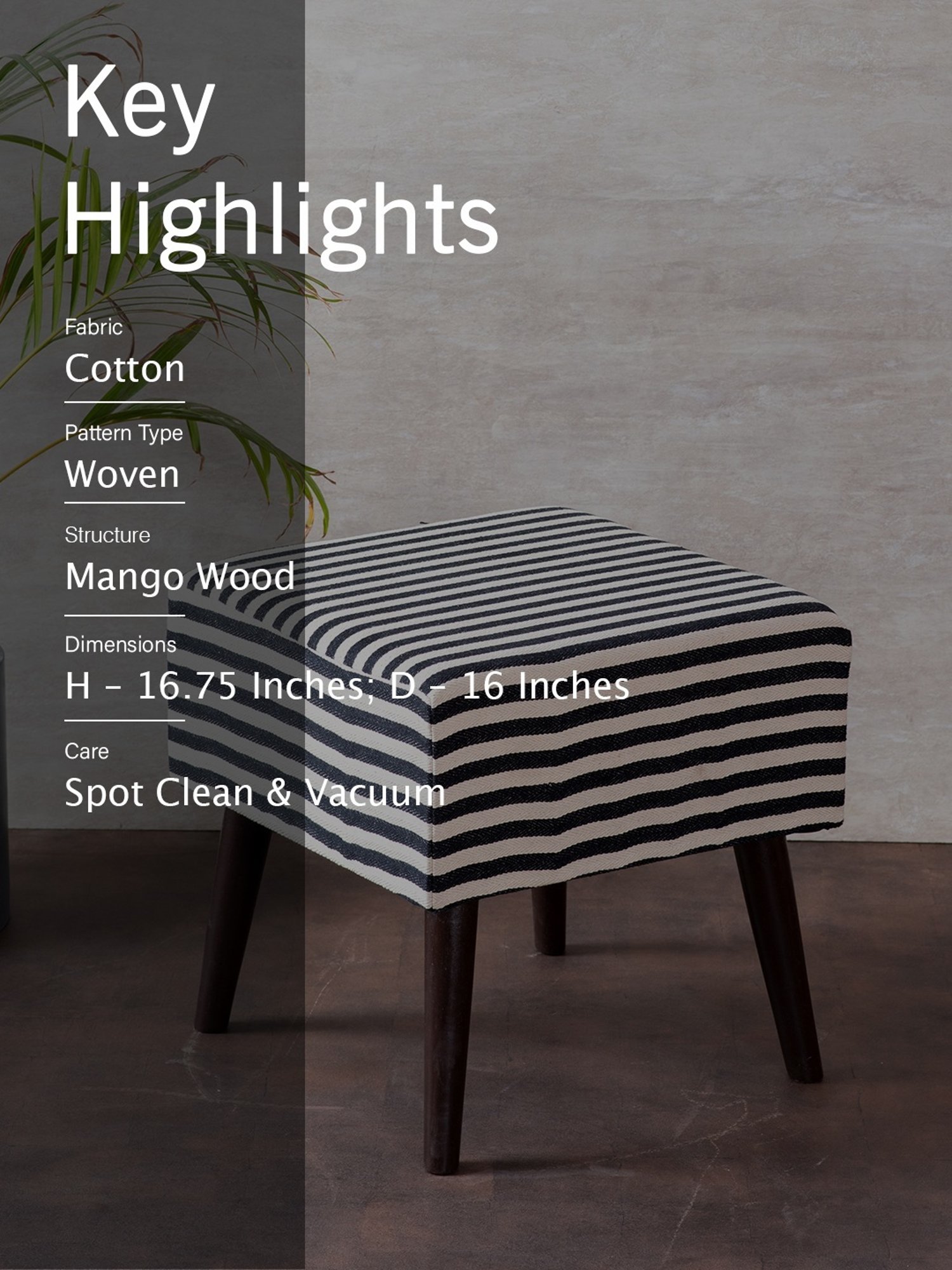 Nestroots Printed Black Cotton Canvas Center Benche - Set of 2